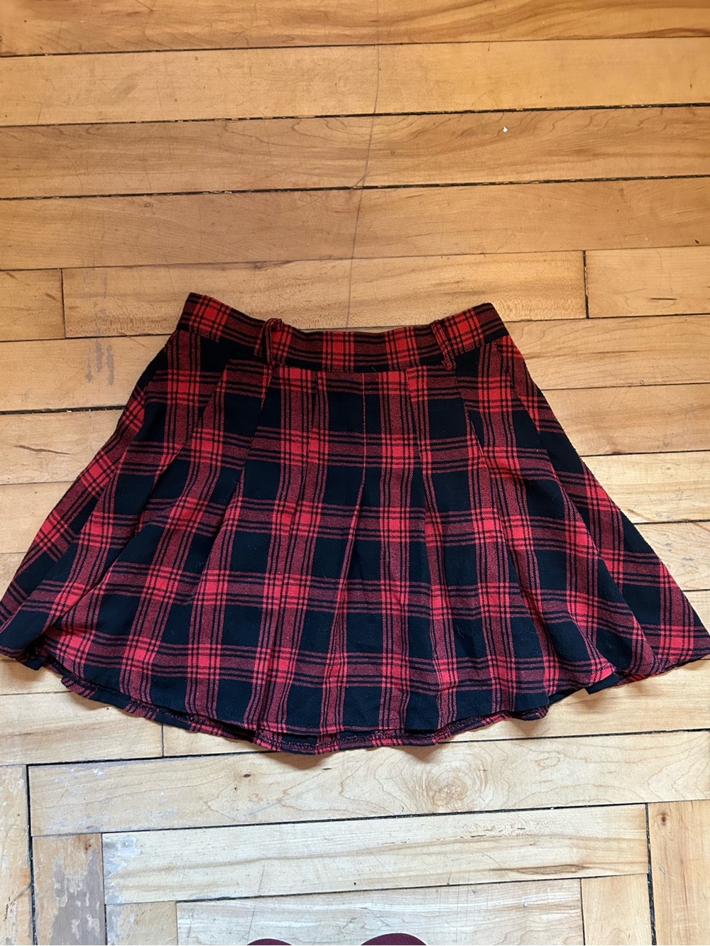 Red and Black Plaid Pleated Skirt - Women's Skirt